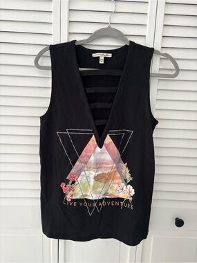 Express Black V-Neck Tank with Colorful Triangle Graphic